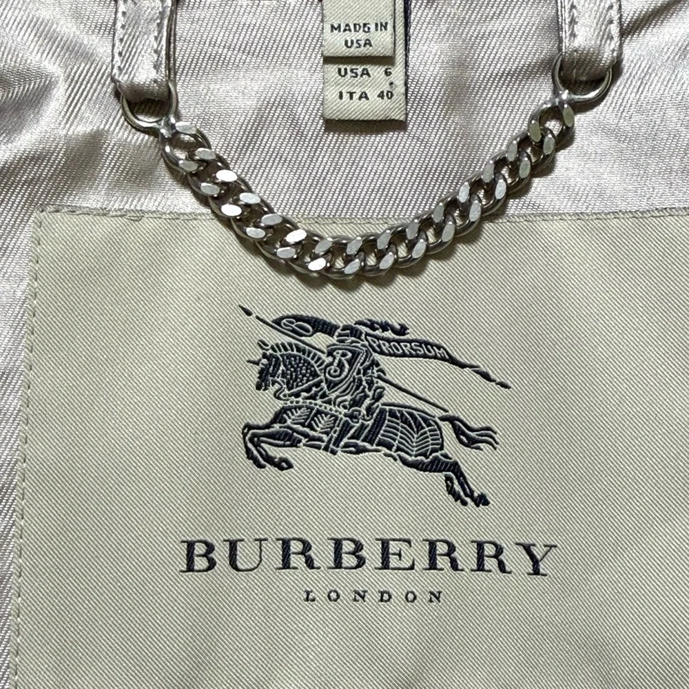 Burberry London Baldwin Metallic Trench Coat Champagne Muted Silver Gold US 6 - Picture 13 of 13